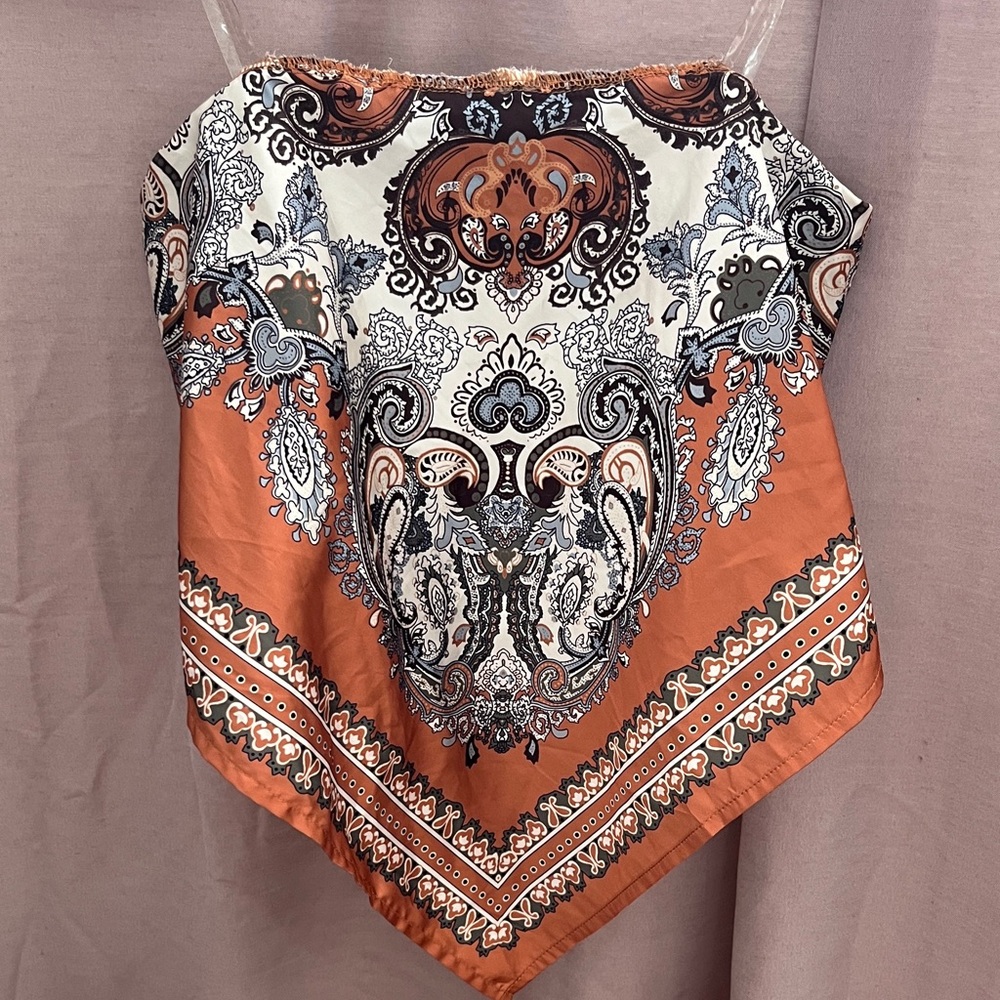 Windsor Silk Orange Bandana Top SZ M